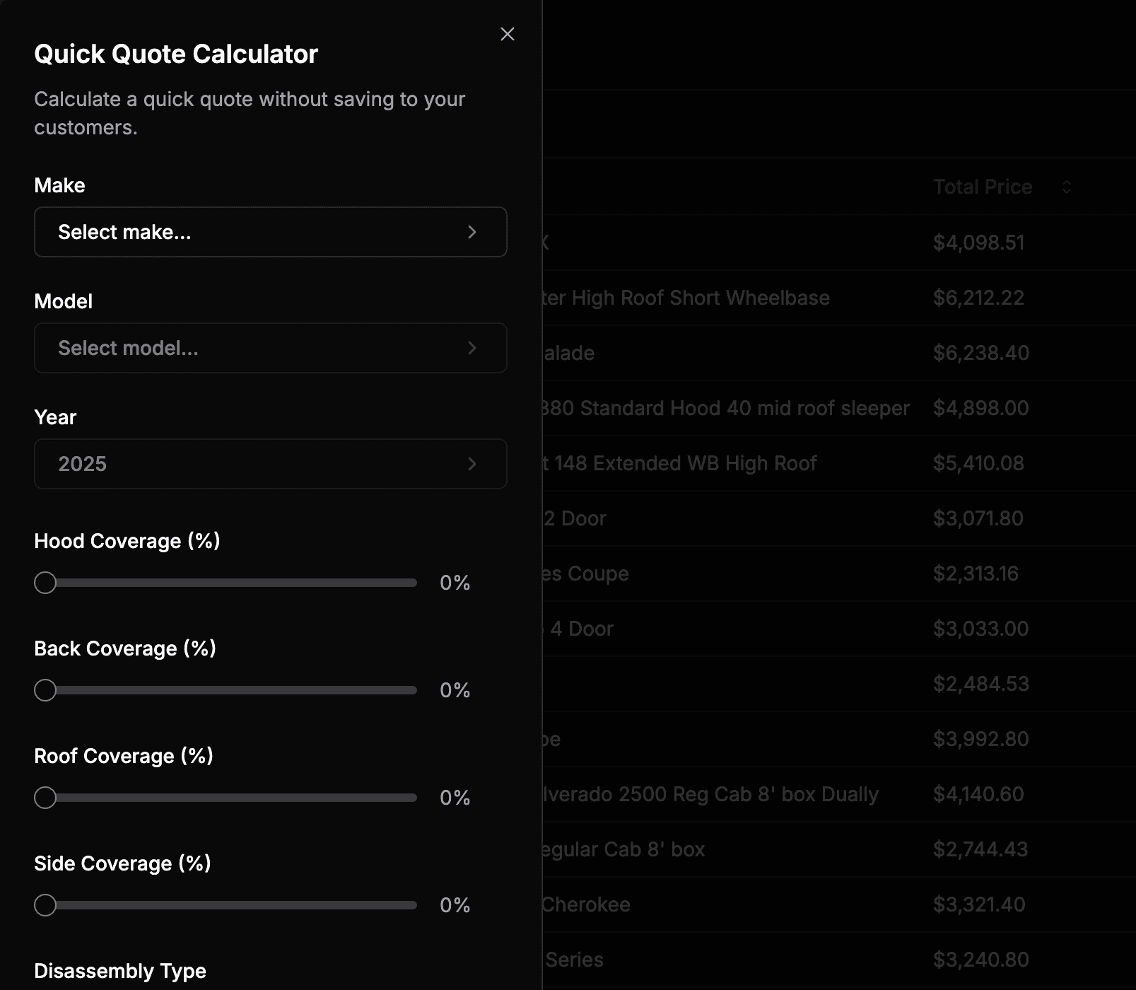 Quick Quote Feature