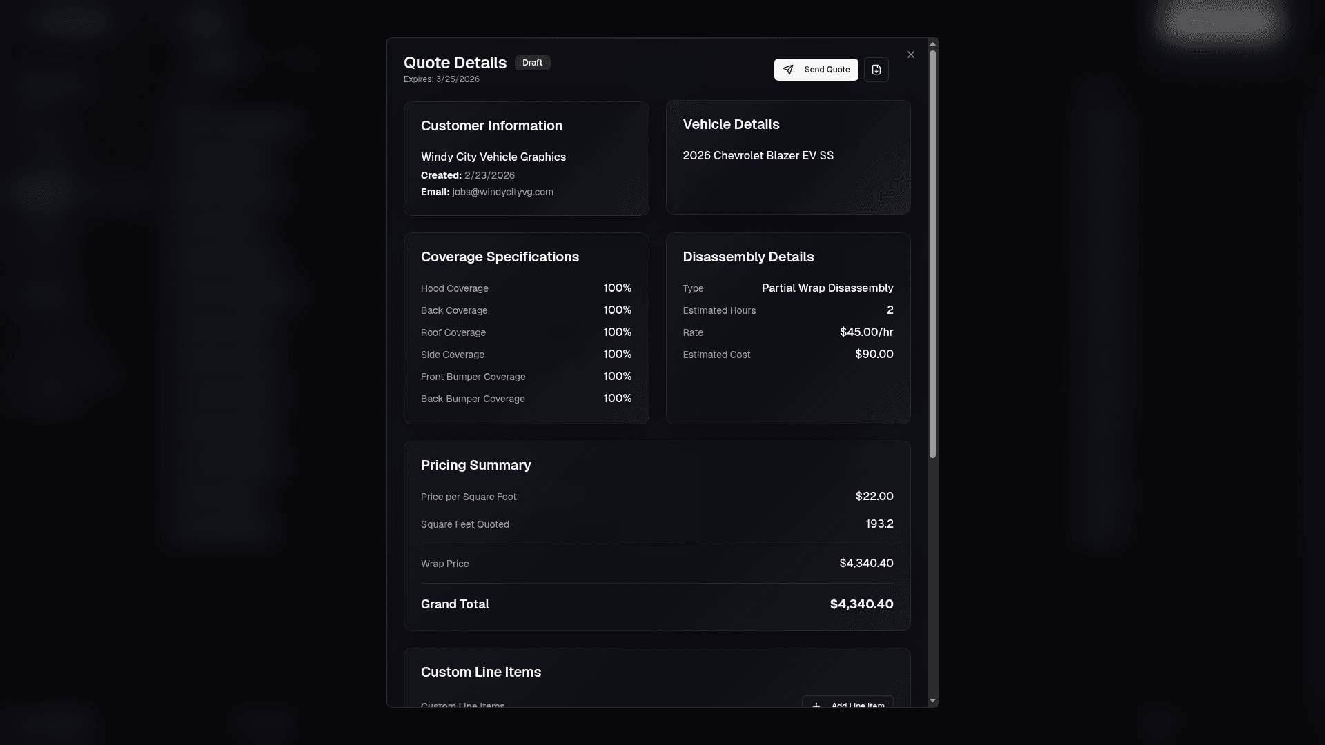 Wrap Quotes scheduling view with calendar and team assignments